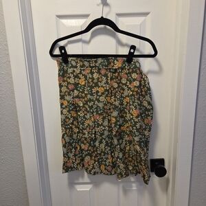 LOFT Floral A-Line Skirt in Green and Orange Large Tall